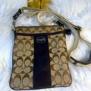 Coach Crossbody With Leather Stripe and Shoulder Rest,7x8, Brown/Tan